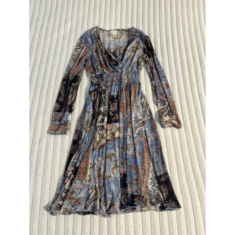 EnFocus Long sleeve cross v neck flare paisley patchwork dress women’s 8 multi